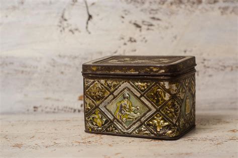 metal box vintage logo galvanized hinged decorative|antique metal boxes with lids.